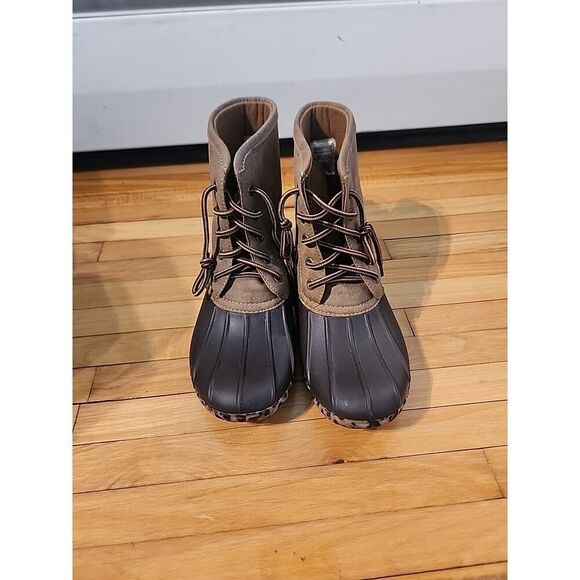 Marley Lilly Duck Boots Women Size 6 Brown Waterproof Rain Boots Leopard NICE - Picture 2 of 9